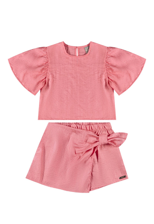 Set 2 piezas niña  quimby short y camisa rosada 34172-151626 revuelos chongo