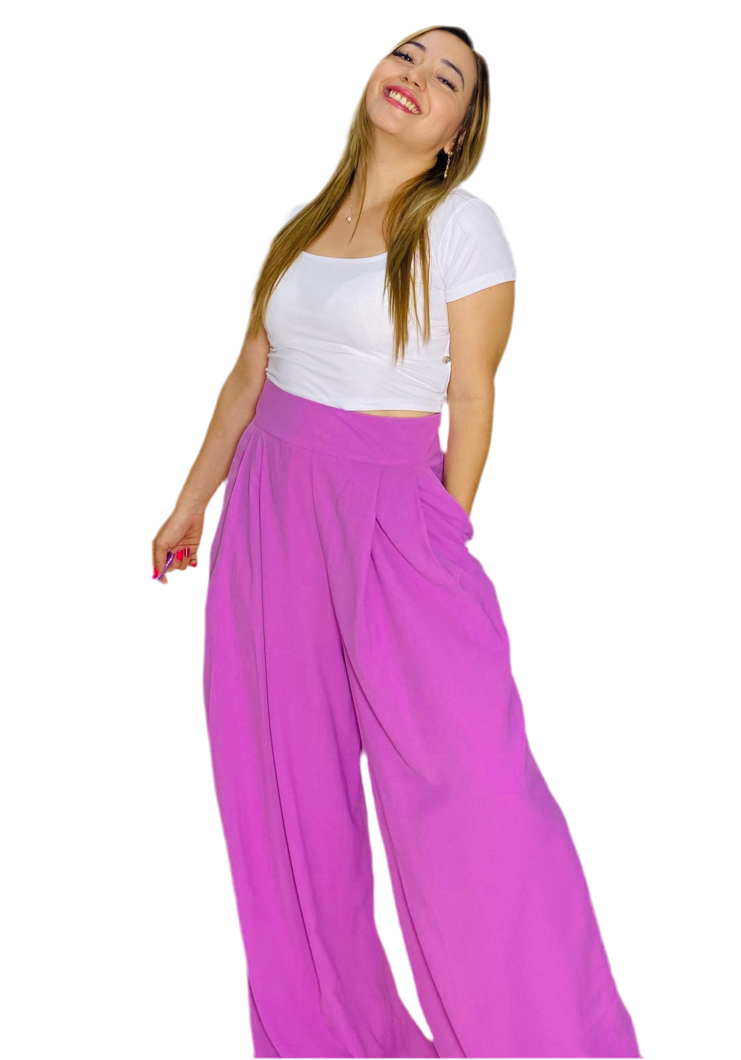 Pantalon de tela Dama Wide Leg morado lila CPD1030-21 590490