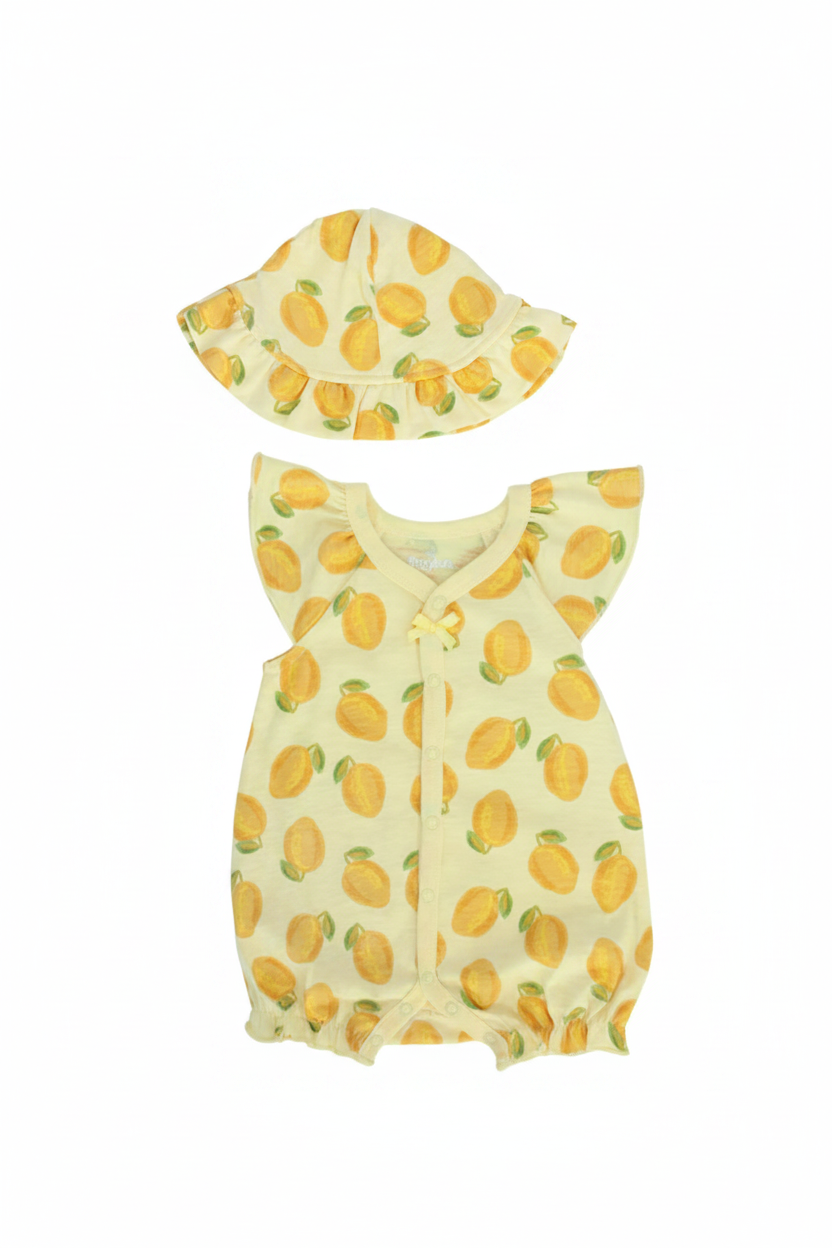 Set conjunto 2 piezas mameluco sombrero amarillo frutas bebe niña Tinytots S020187GB promo 2x1000
