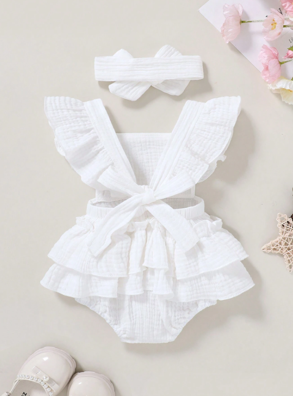 Set conjunto 2 piezas vestido blanco diadema sa2402204364632168