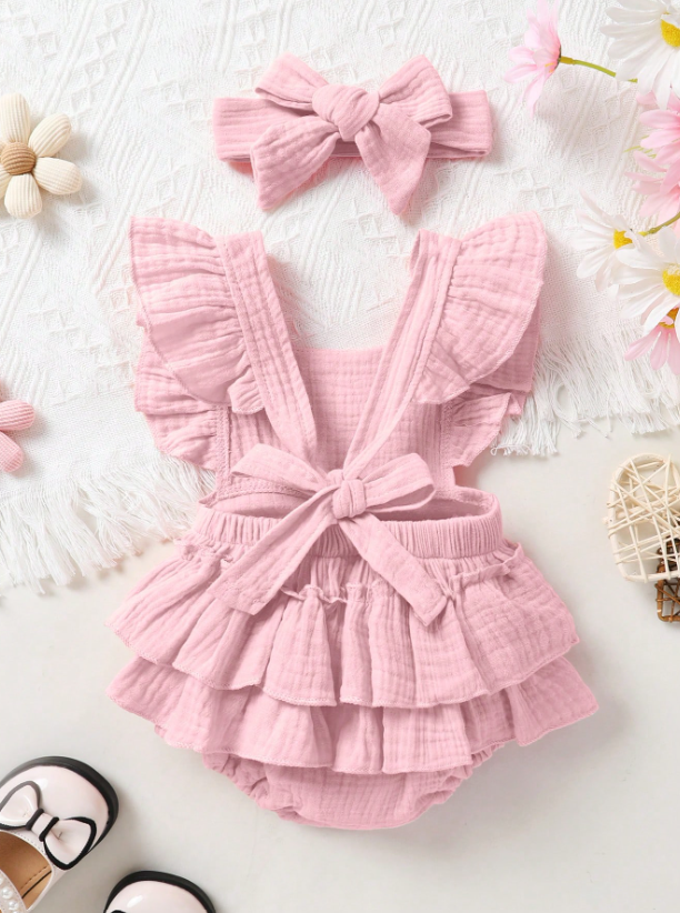 Set conjunto 2 piezas vestido rosado diadema sa2402204364611118