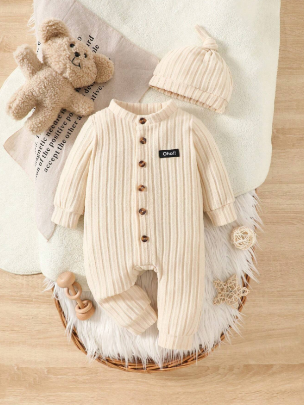 Set 2 piezas bebe niño enterizo gorro beige sa2407057371622932
