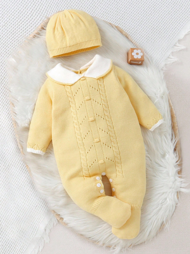 Set conjunto 2 piezas pijama gorro amarillo bebe niña niño sa2407113515088329