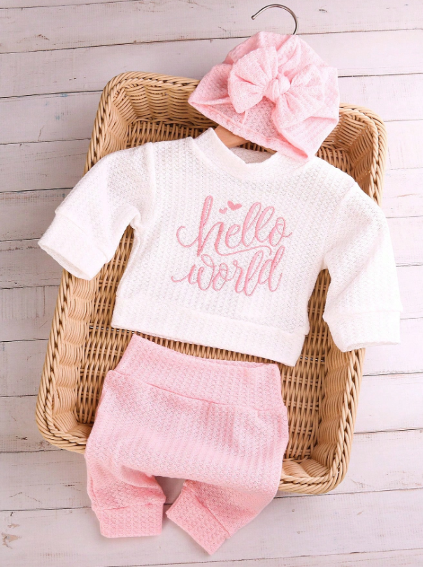 Set conjunto 3 piezas gorro camisa pantalon rosado bebe niña sa25052941191214916