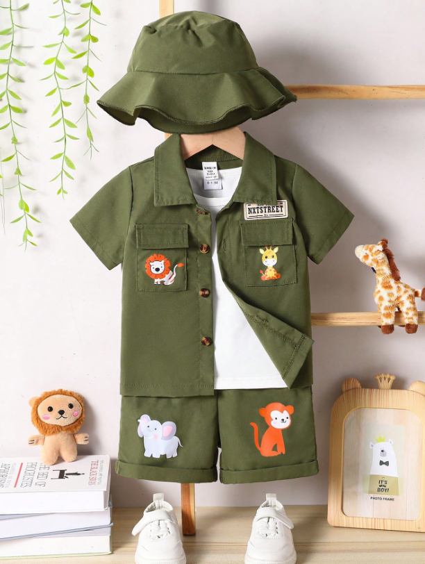 Set conjunto 2 piezas safari verde bebe niño sa25051673659579171