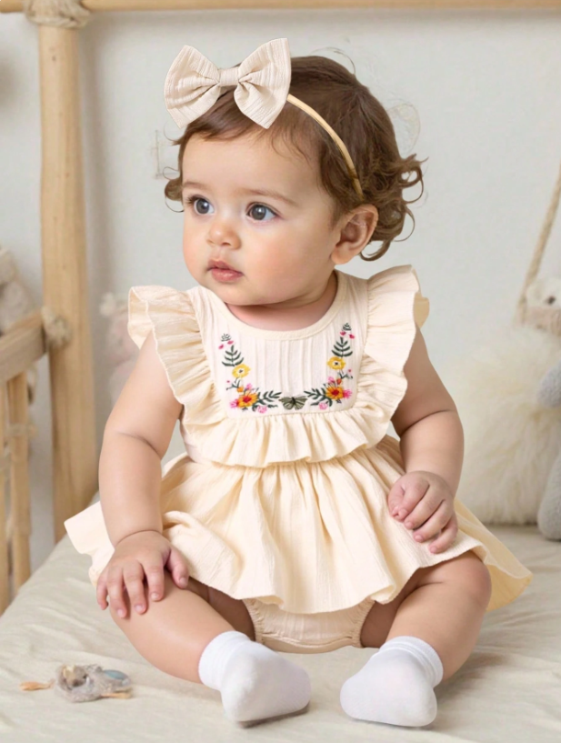Vestido beige bebe niña flores sa25051567337636601
