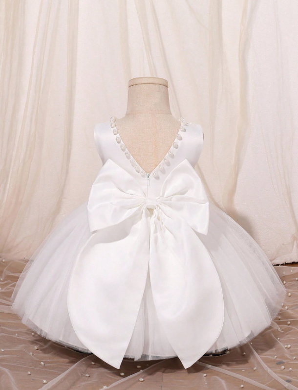 Vestido blanco perlas gala evento bebe niña sa25080683711000549