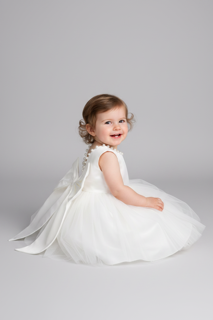 Vestido blanco perlas gala evento bebe niña sa25080683711000549