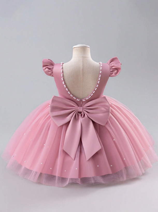 Vestido rosado gala evento perlas bebe niña sa2403126367429197