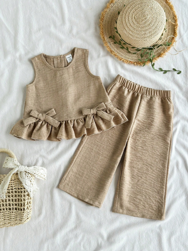 Set conjunto 2 piezas camisa pantaloneta café bebe niña sa25041731122660046