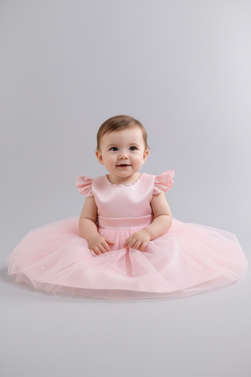Vestido rosado gala perlas bebe niña sa2403126367484733