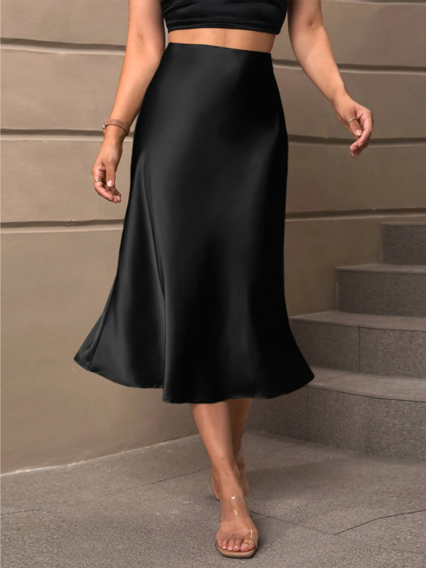 Falda satinada negra dama mujer sw2210177833203802