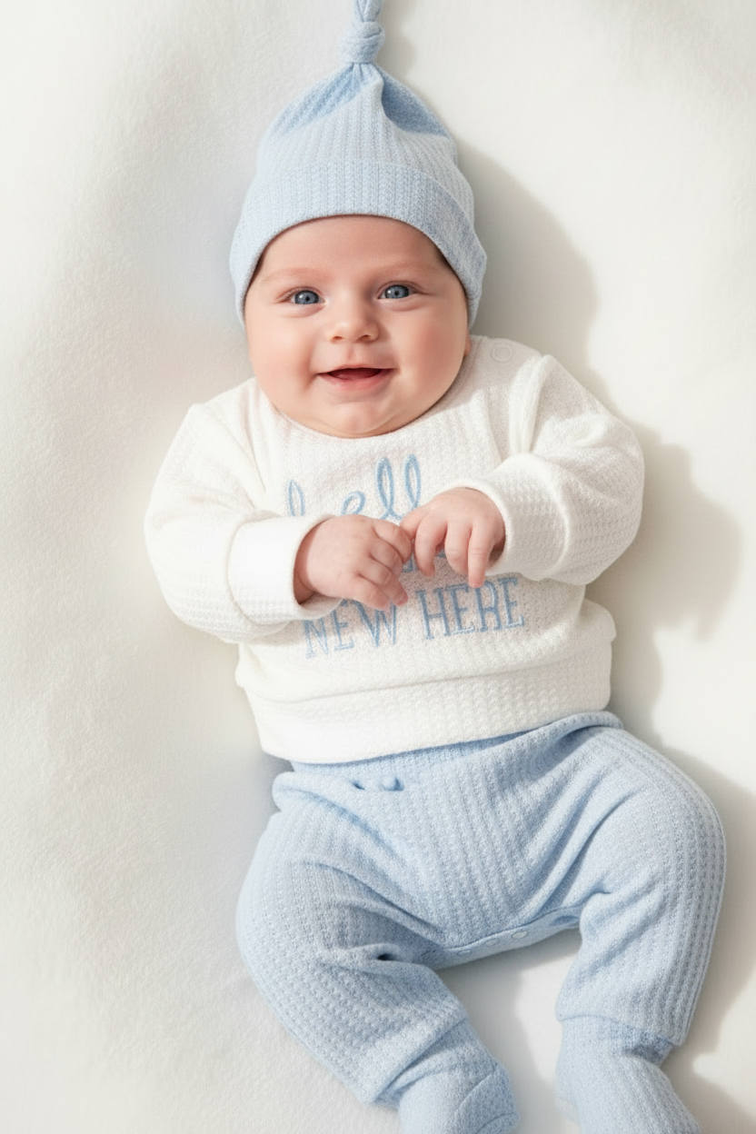 Set 3 piezas gorro azul camisa blanca pantalon azul celeste bebe niño sa25082013181799151
