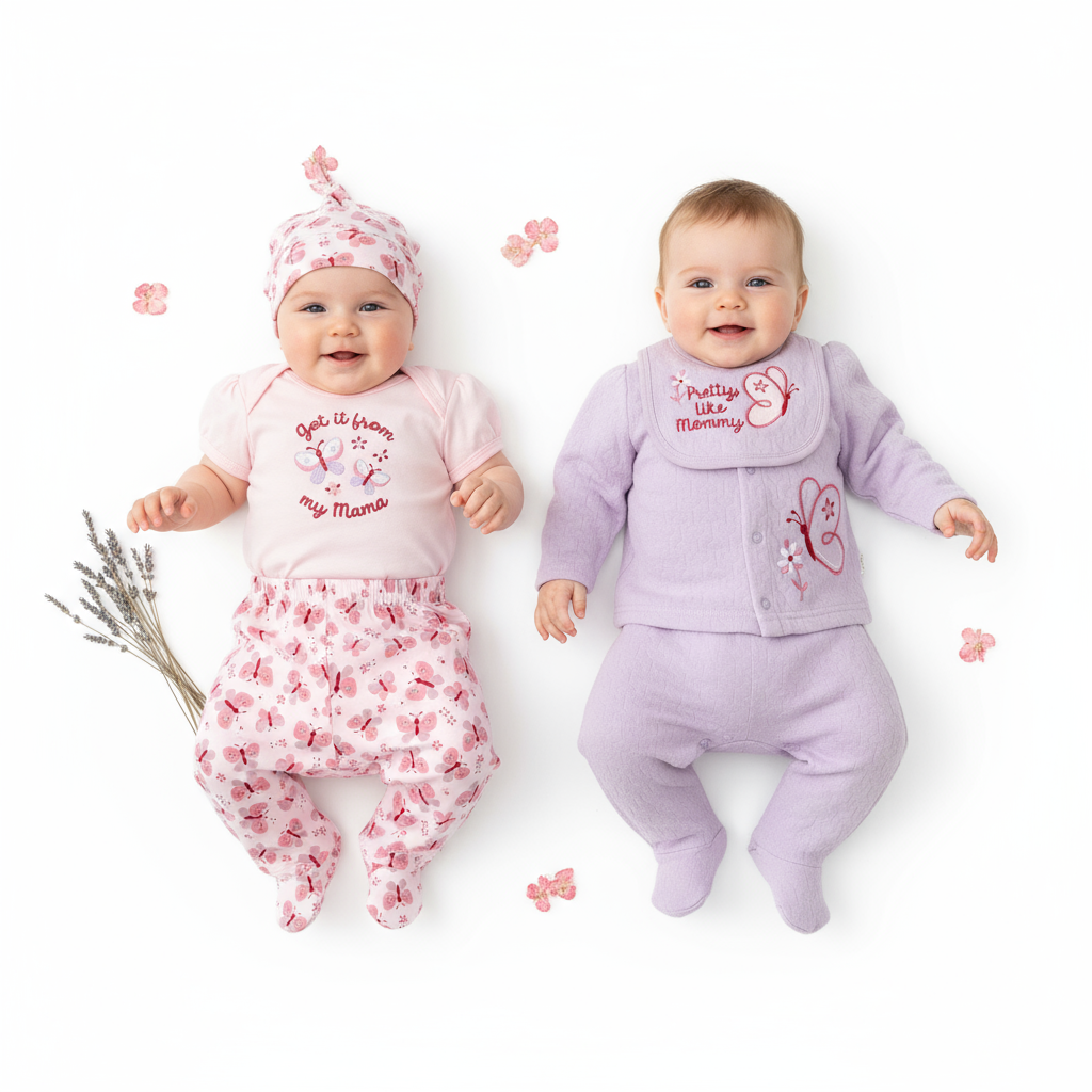 Set 8 piezas salida hospital mameluco babero bebe niña morado rosado Tinytots D09071TT promo 2x1000