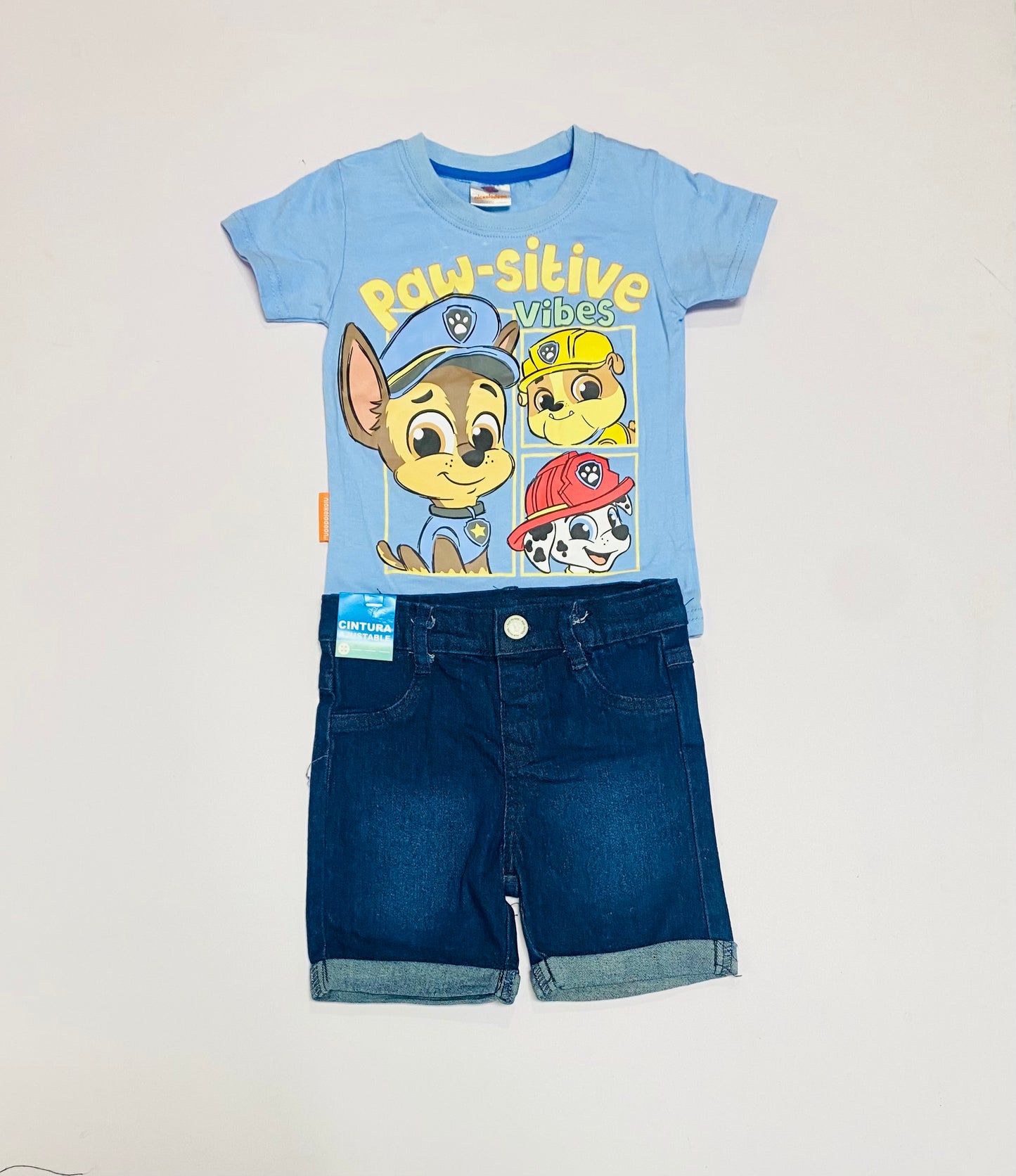Set conjunto 2 piezas bebe niño camisa azul cielo short azul oscuro Paw Patrol N9-PW-105B promo 2x1000