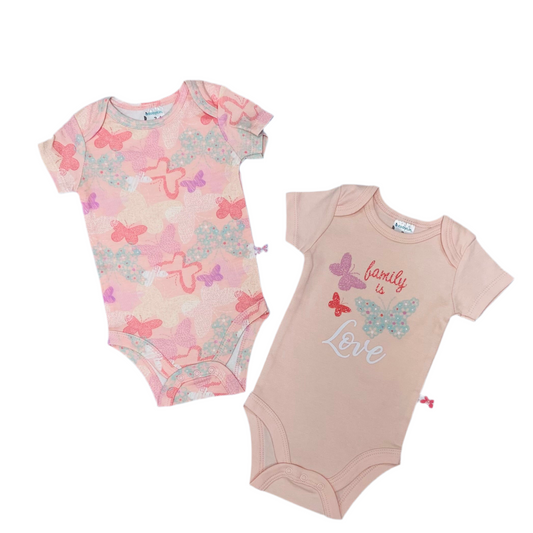 Mameluco 2 piezas rosado mariposas bebe niña Kobytin