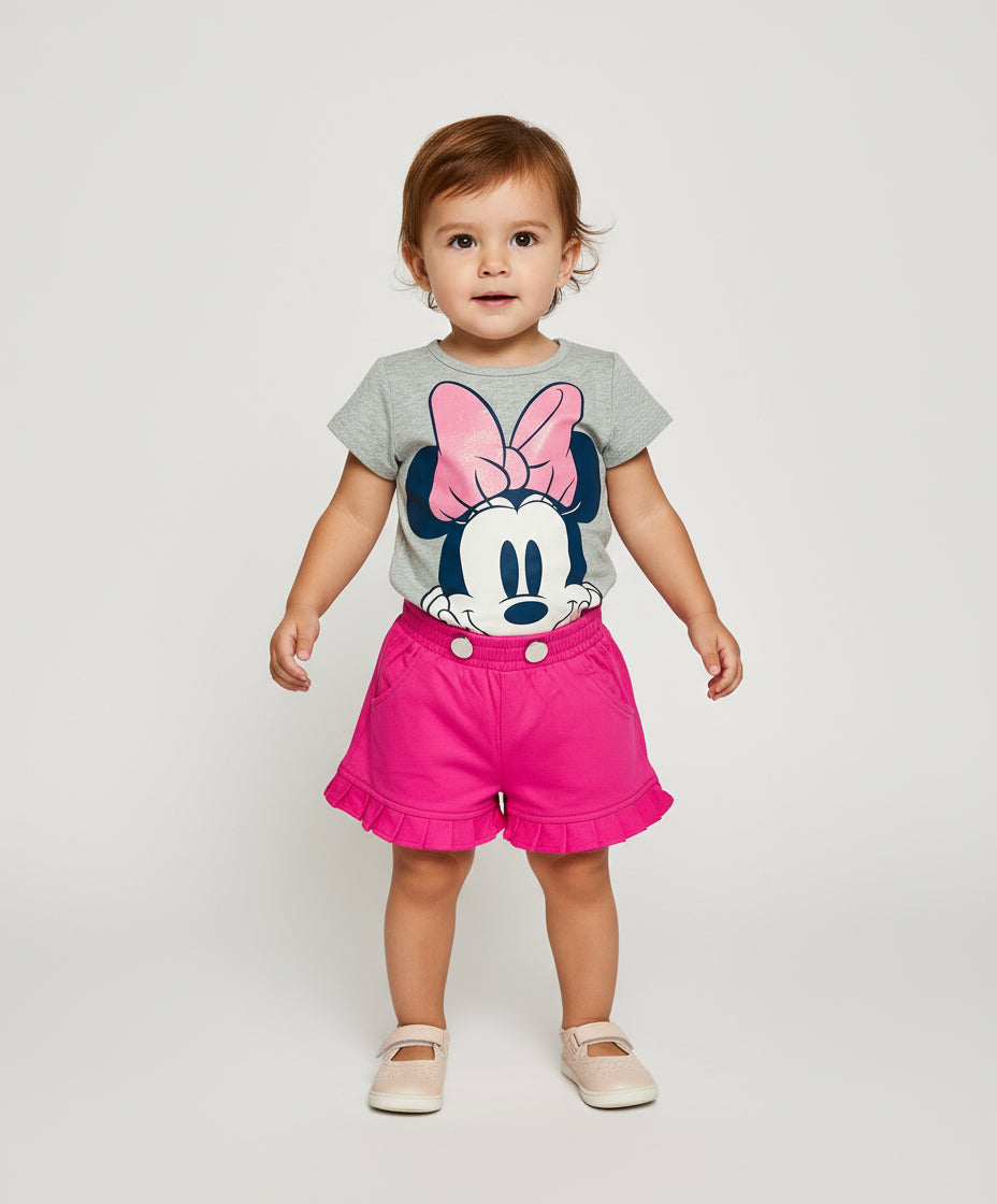 Set conjunto 2 piezas camisa gris short rosado Minnie bebe niña D9-MI-1315B promo 2x1000