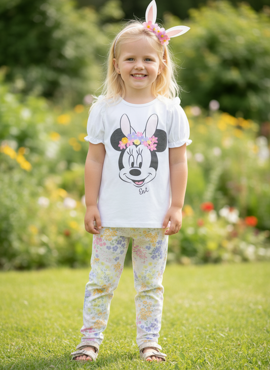 Set niña Minnie Disney camisa blanca leggins y diadema