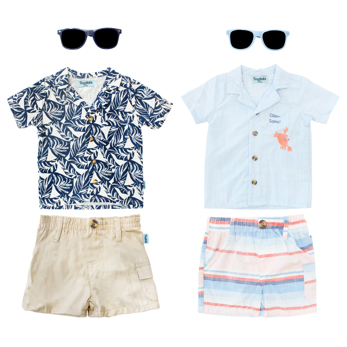 Set 3 piezas bebe niño camisa azul lentes azul short multicolor Tinytots D84608TT