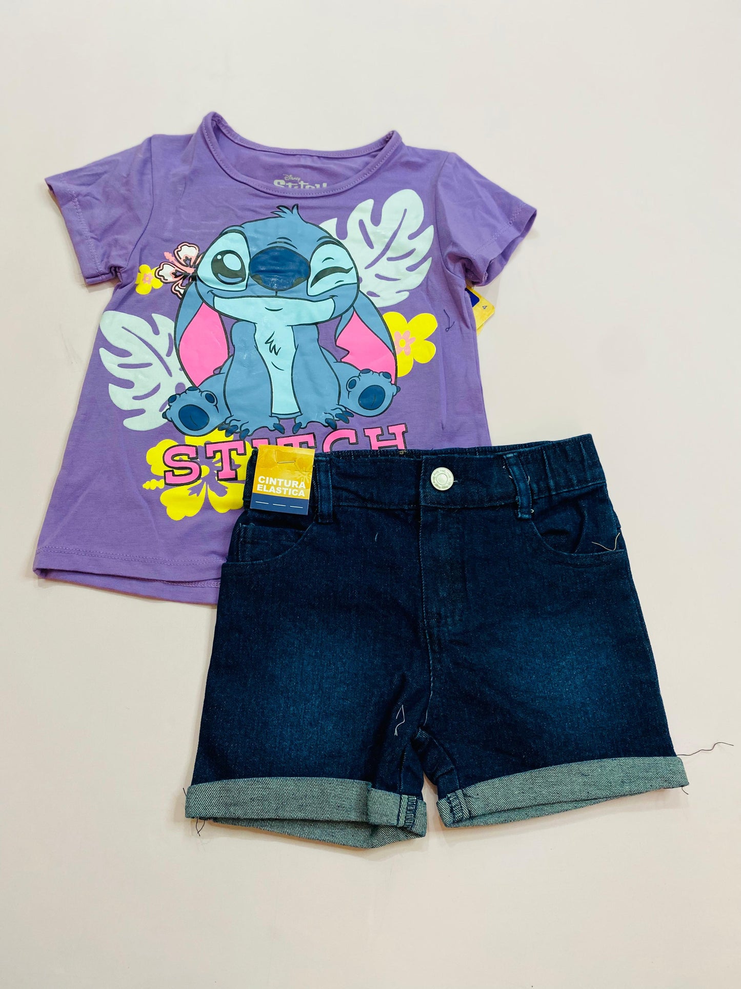 Set Conjunto para niña short jean Stitch morado D9-STI-100D