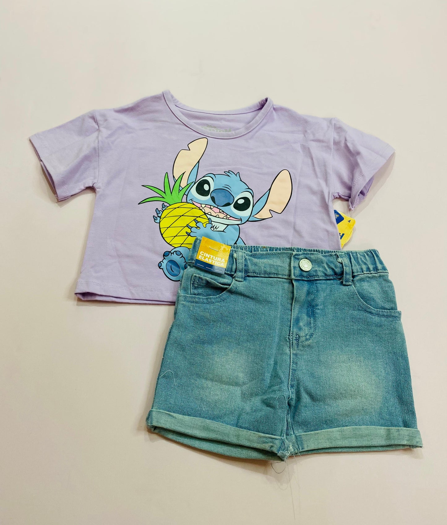 Set Conjunto para niña short jean morado lilo Stitch D9-STI-101D