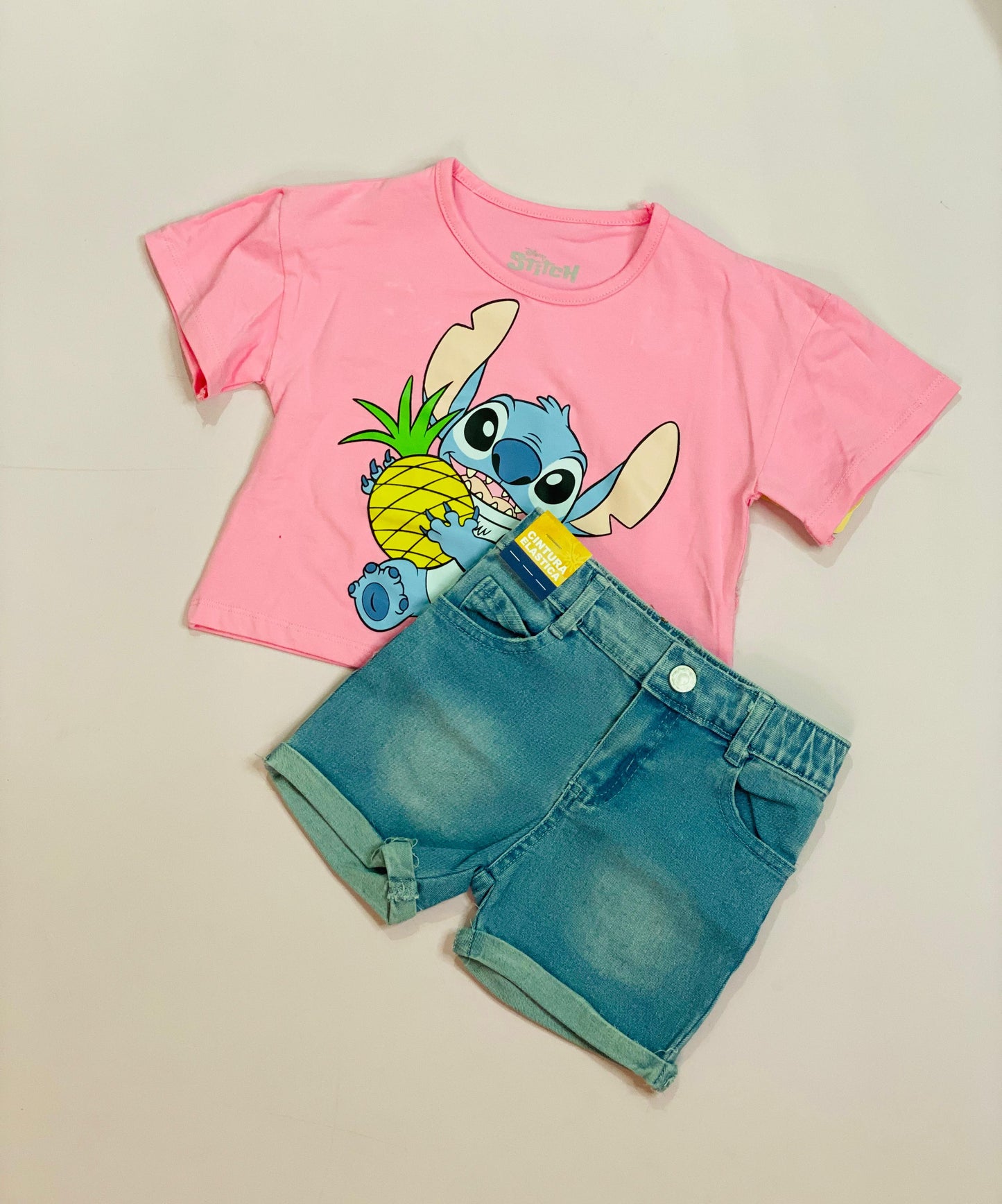 Set Conjunto para niña short jean rosado Stitch D9-STI-101D