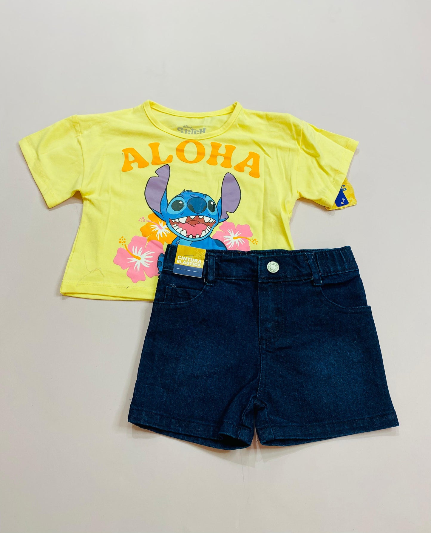Set Conjunto para niña short jean amarillo Stitch D9-STI-104D