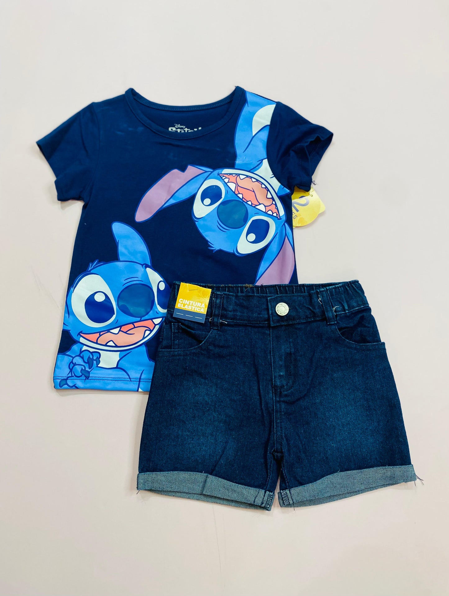 Set Conjunto para niña short jean azul marino Stitch D9-STI-105D