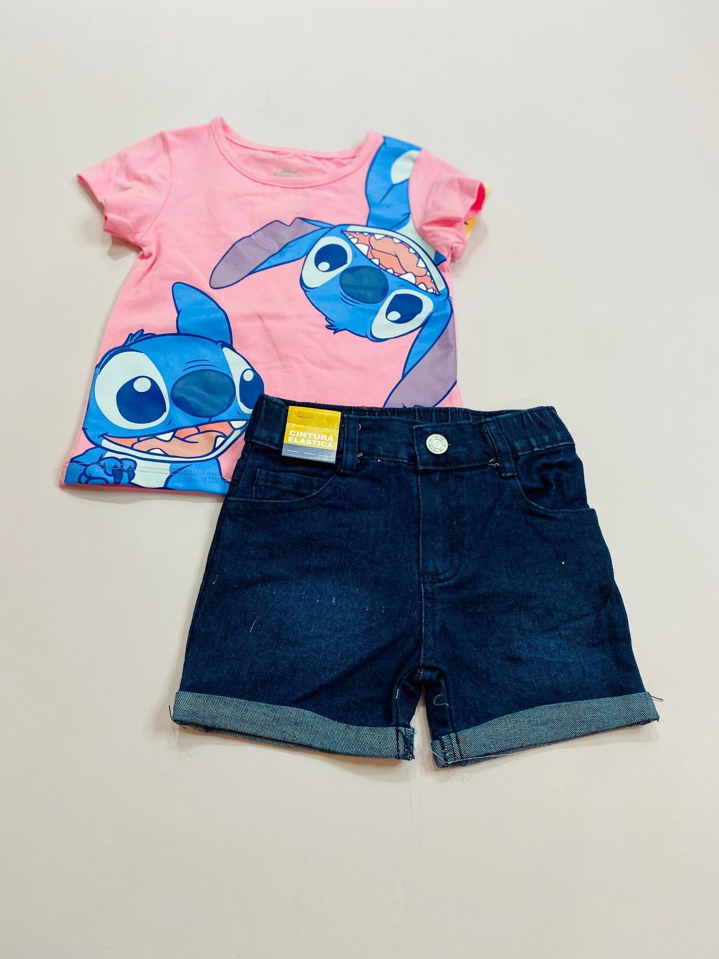 Set conjunto para niña short jean rosado Stitch D9-STI-105D