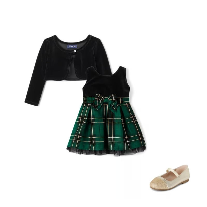 Vestido cuadros verde negro niña Childrens Place 96216304