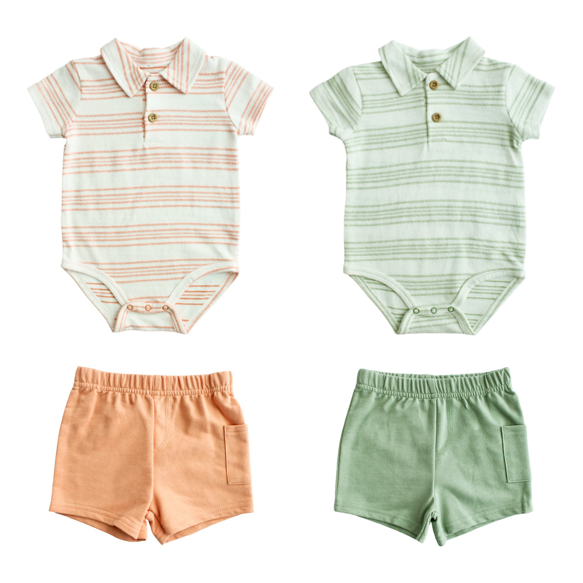 Set 2 piezas mameluco short verde bebe niño Tinytots D94548TT
