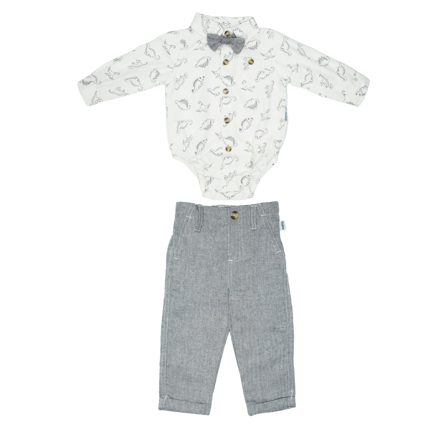 Set conjunto 2 piezas formal camisa blanca mameluco pantalon gris bebe niño Tinytots D84586-TT