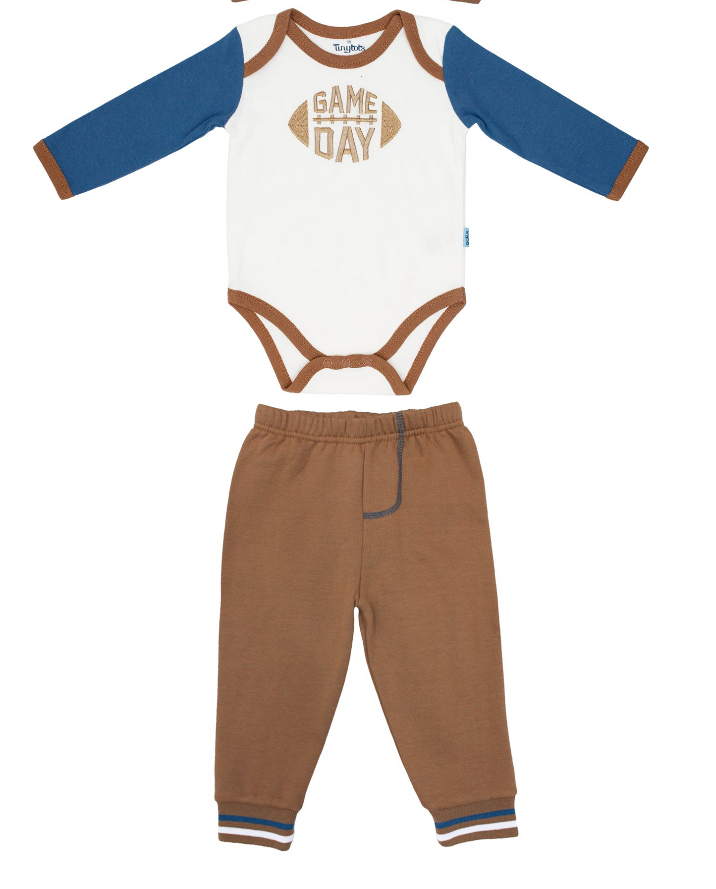 Set 3 piezas bebe niño sueter cafe mameluco blanco pantalon cafe Tinytots D95646TT