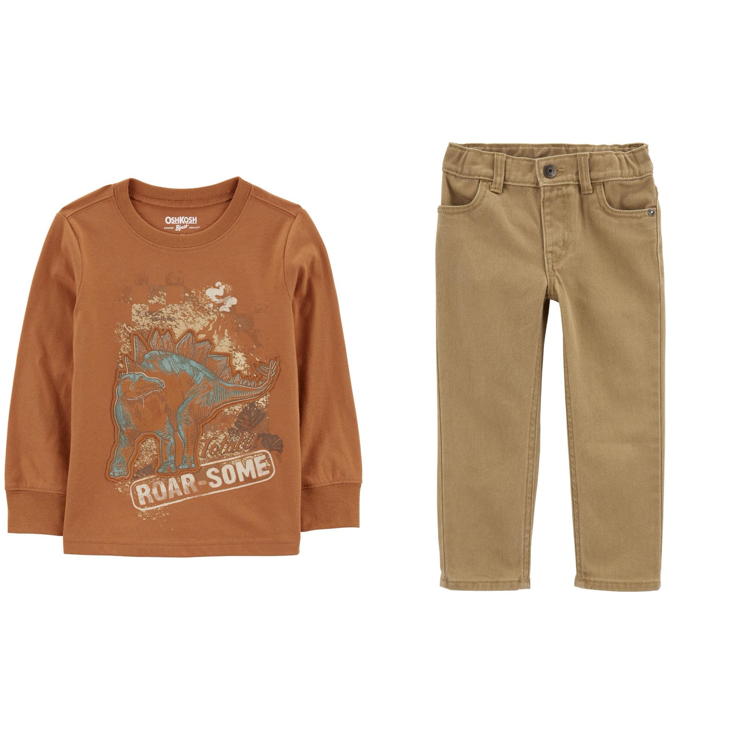 Set carters niño camisa dinosaurios pantalón café beige formal promo