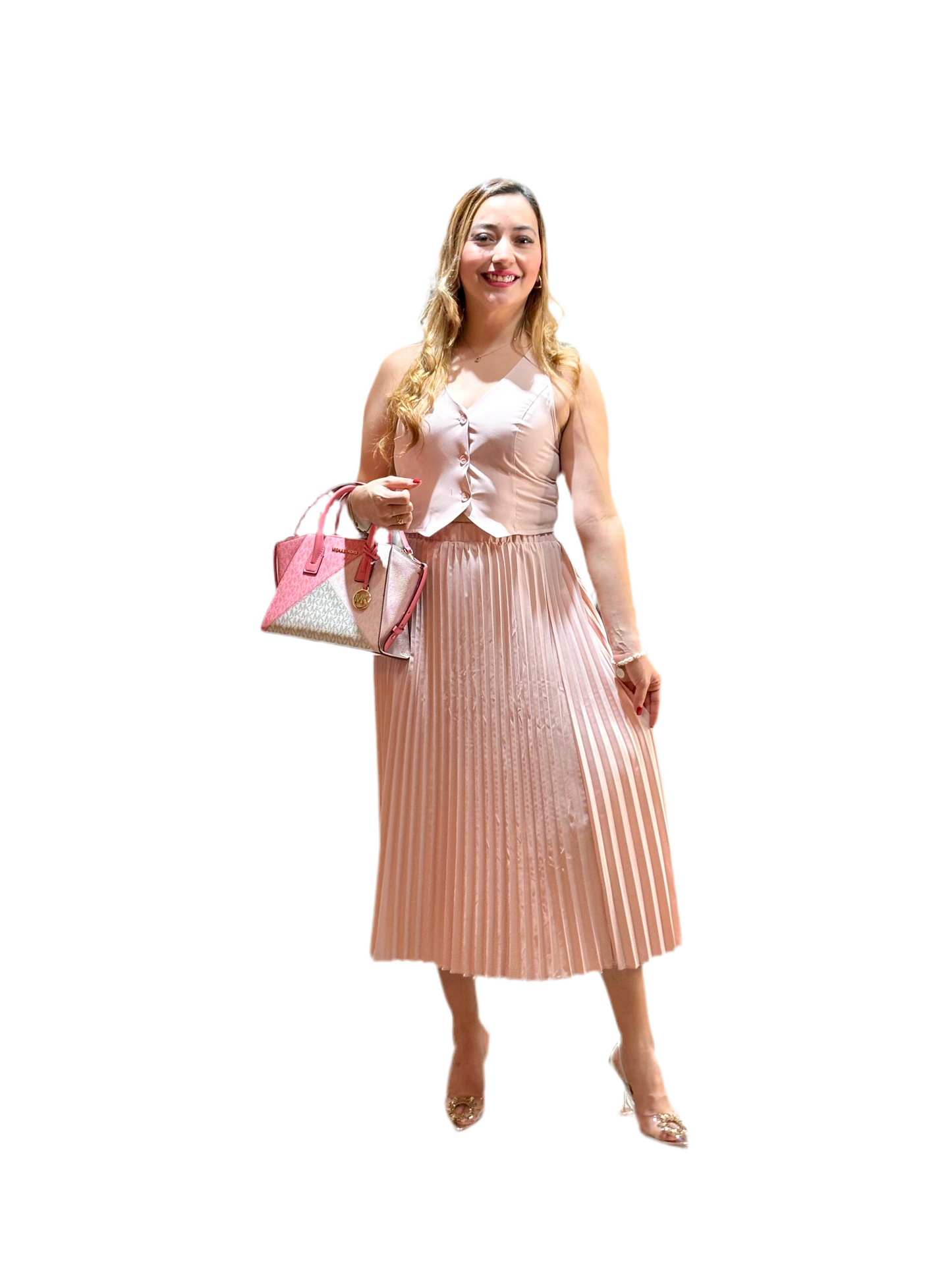 Set de dos piezas falda y chaleco nude para dama mujer formal 1090790