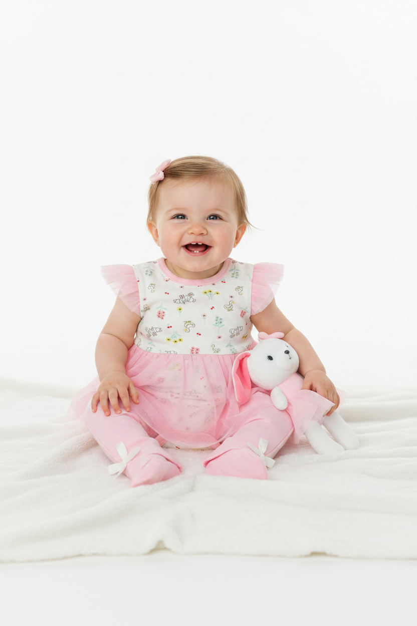 Set conjunto 2 piezas bebe niña mameluco tutu rosado leggins peluche apego Tinytots DA3267-ASTTT