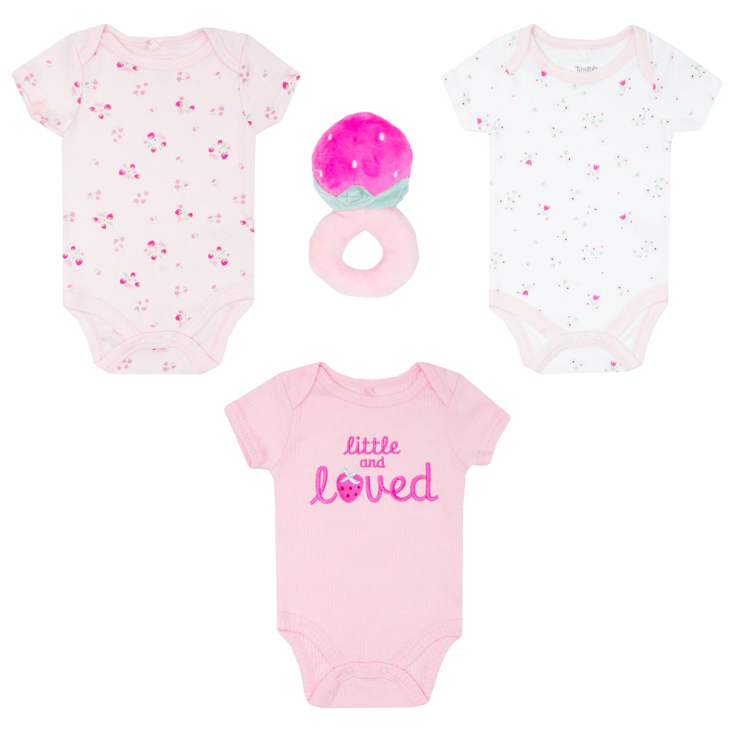 Set 3 piezas mamelucos cerezas rosado peluche apego bebe niña DA332-PK