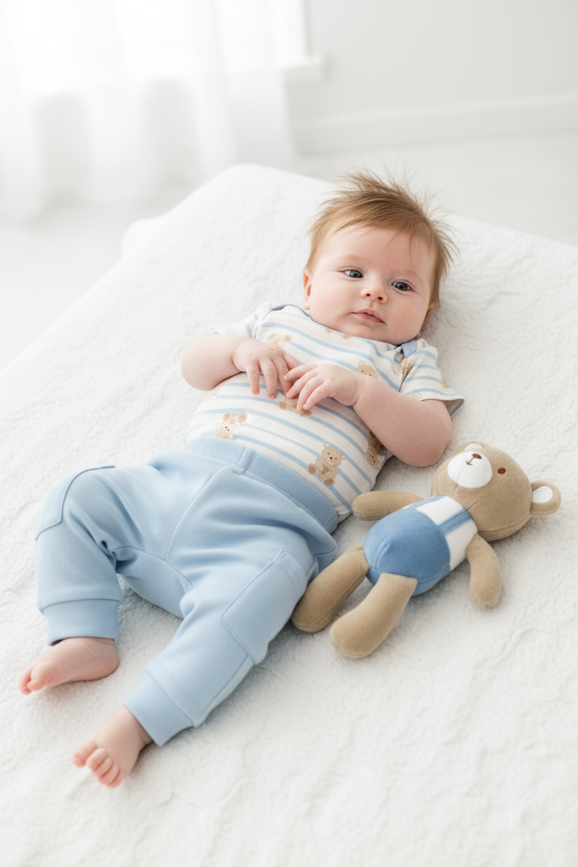 Set conjunto 2 piezas mameluco pantalon azul peluche apego bebe niño Tinytots DA341-BL