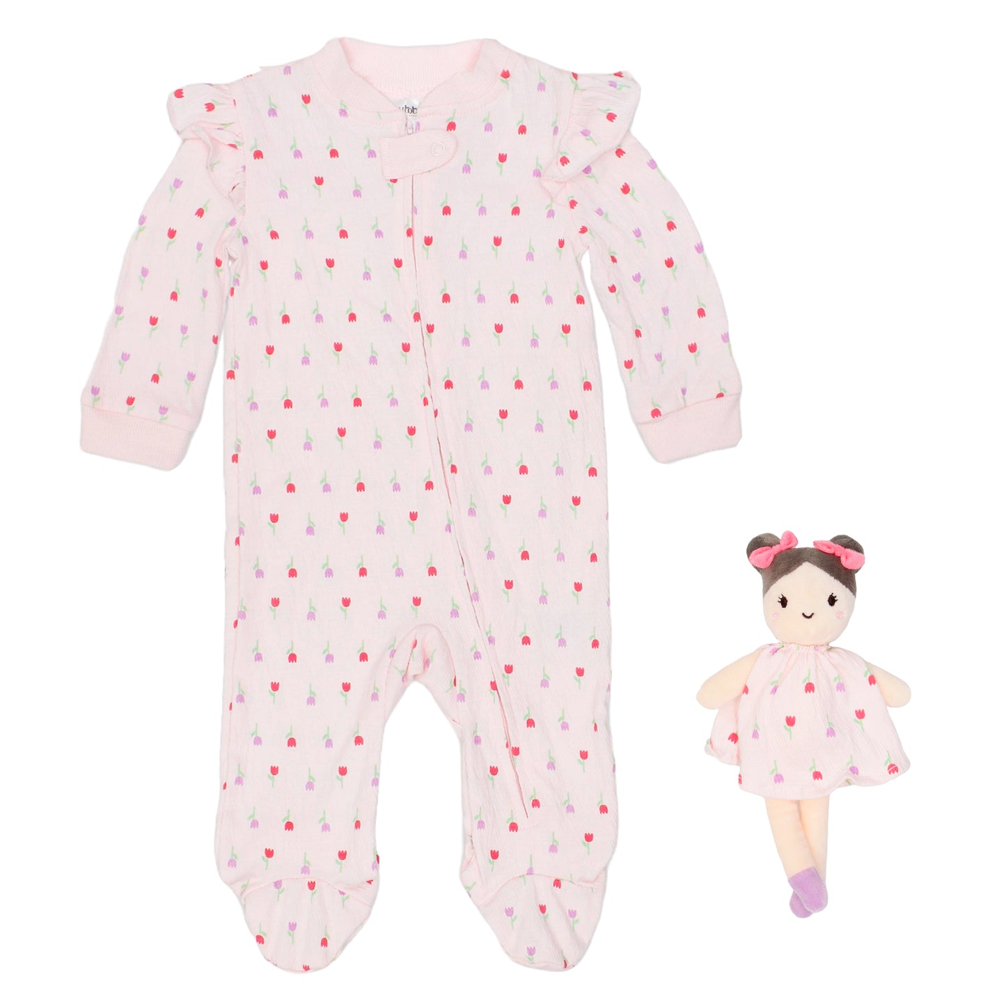 Pijama Mameluco tulipanes rosado peluche apego rosado bebe niña Tinytots DA343-PK