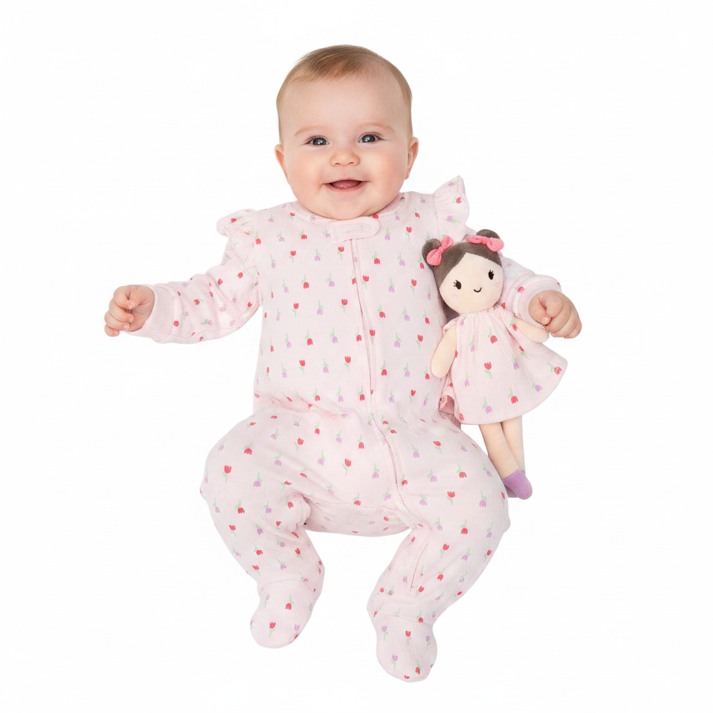 Pijama Mameluco tulipanes rosado peluche apego rosado bebe niña Tinytots DA343-PK