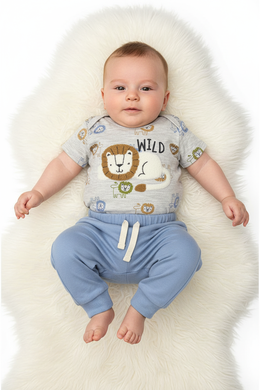 Set 3 piezas mameluco leon pantalon azul calcetines bebe niño Tinytots B148J102GB