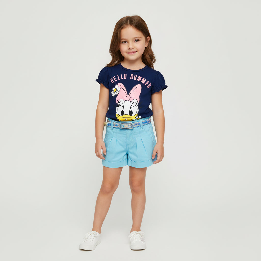 Set conjunto 2 piezas bebe niña camisa azul oscuro short azul cielo Pata Daisy Disney D9-MI-1264B