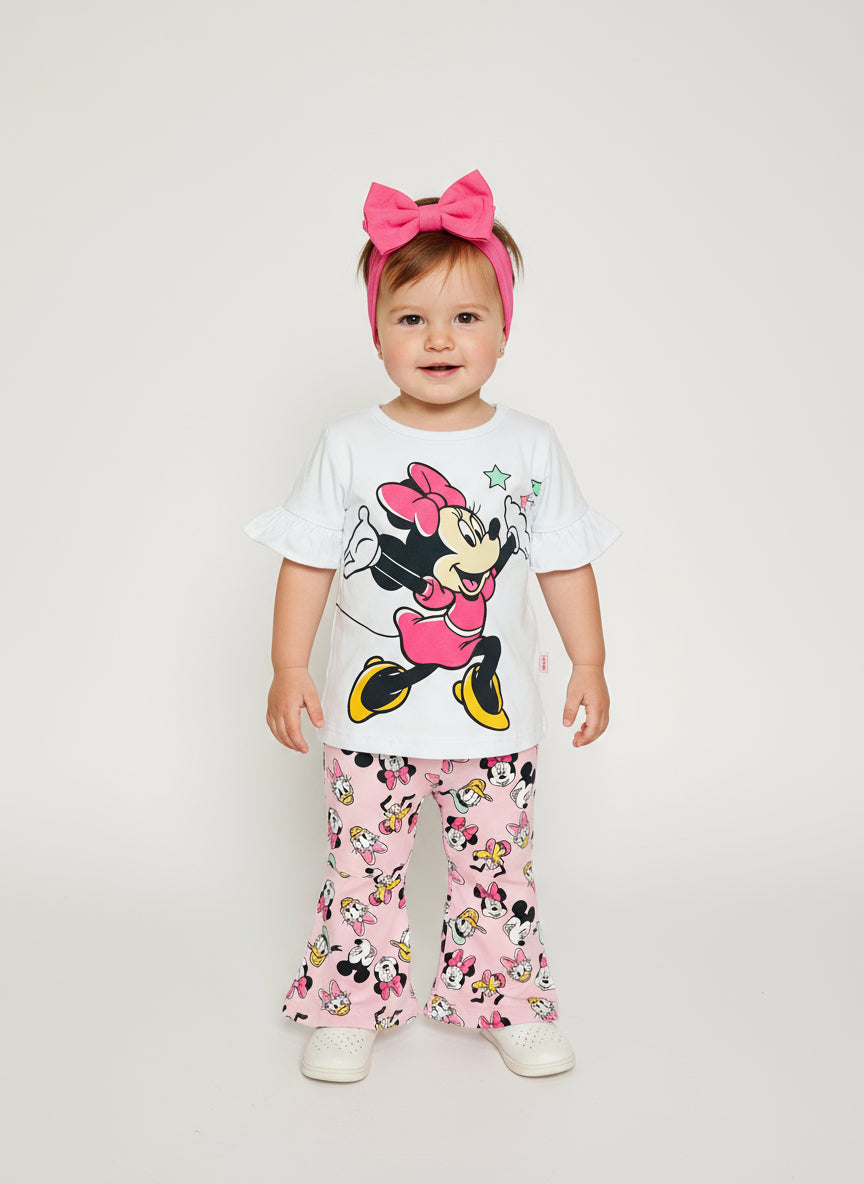 Set conjunto 2 piezas camisa blanca pantalón rosado Minnie bebe niña D9-MI-1286B promo 2x1000
