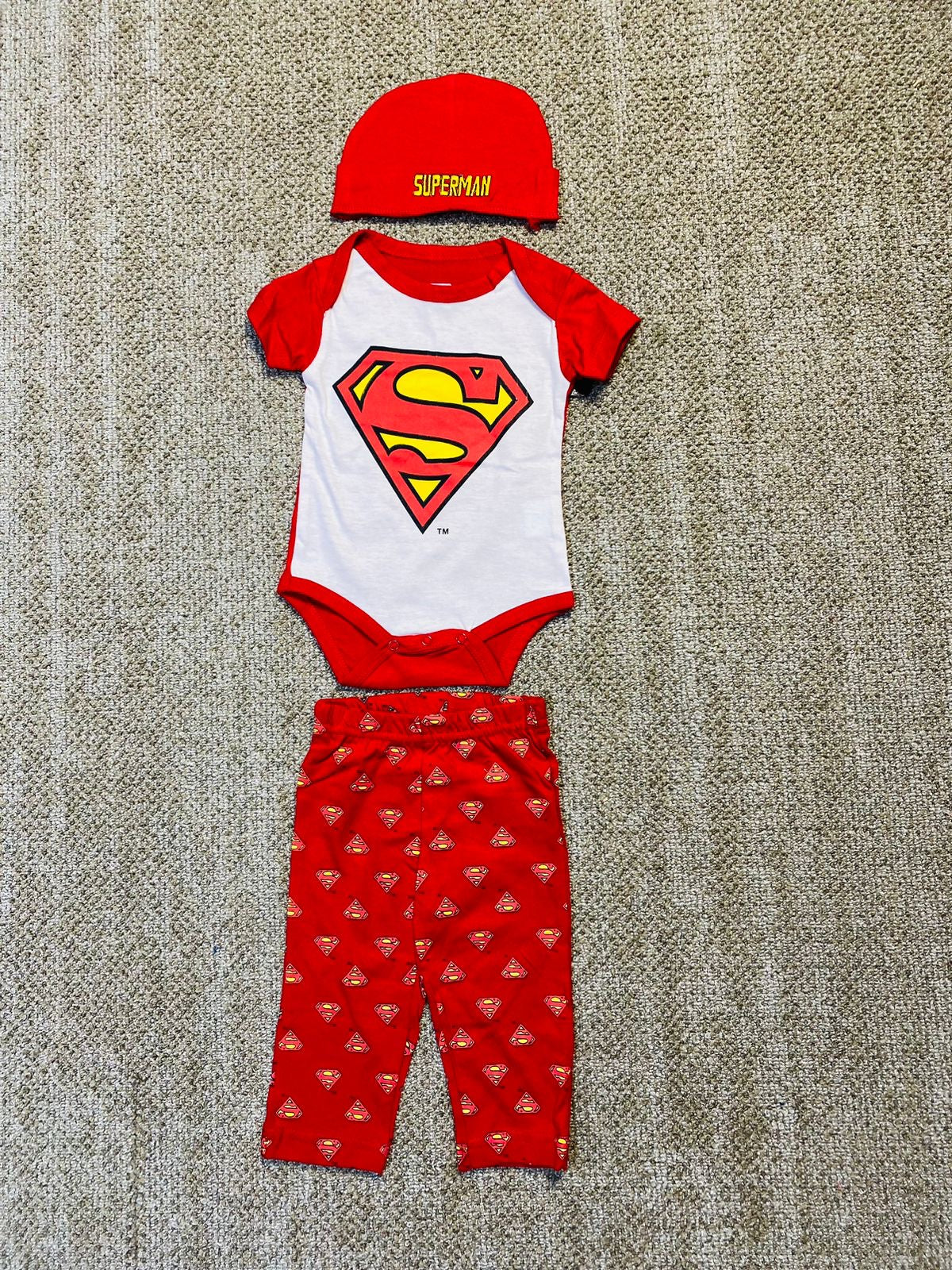 Set 3 piezas mameluco bebe niño superman rojo