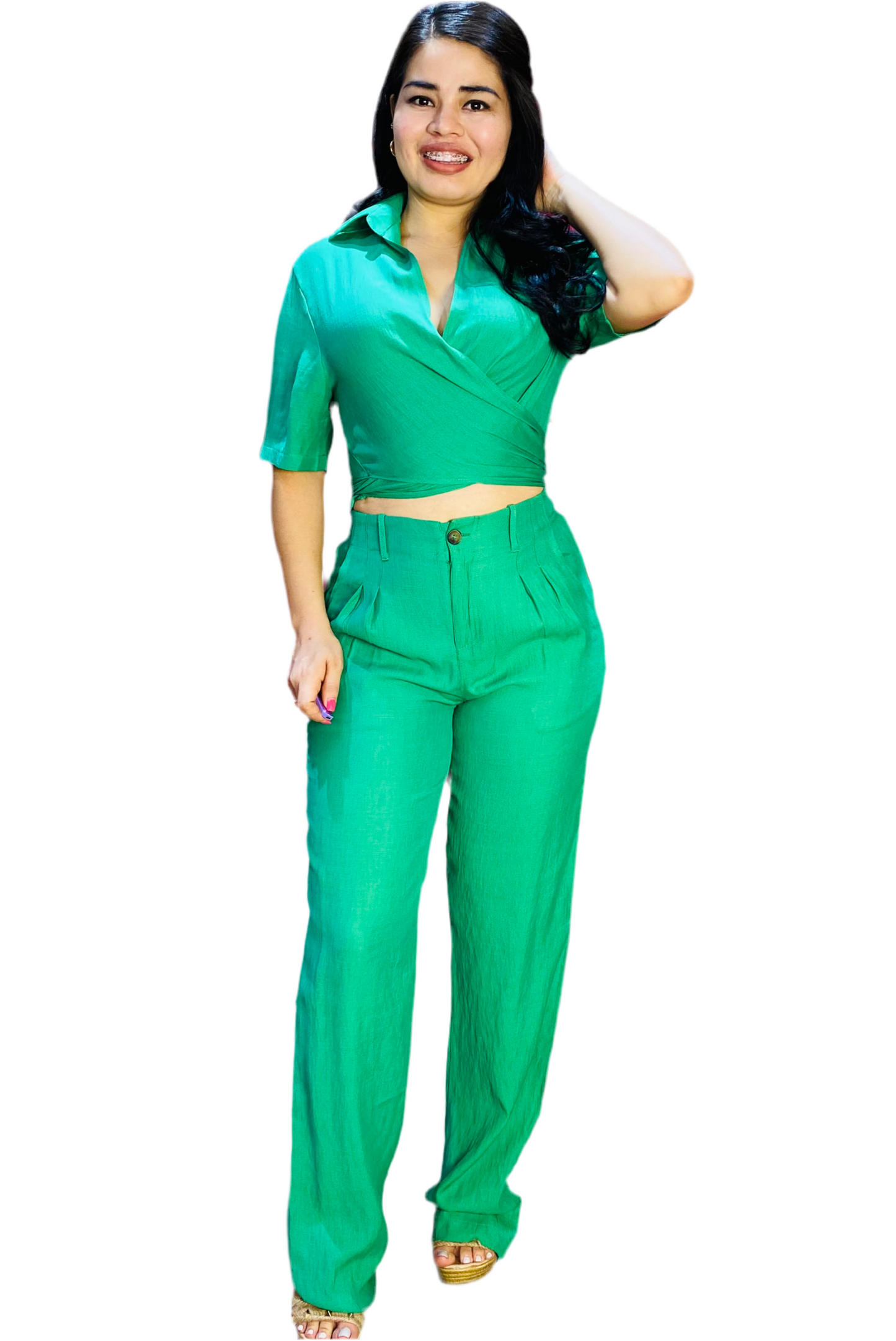 Set de dos piezas formal para dama mujer CSD1210-17 verde 890/570