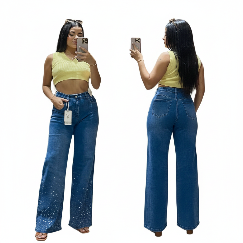 Jeans dama pantalon azul wide leg playboy PB11-989 tallas 3-15 690590