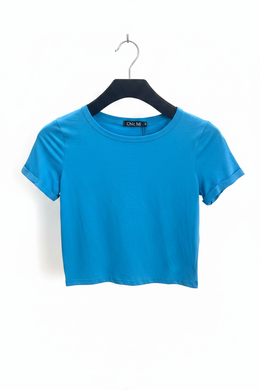 Camisa dama crop top basic Azul algodón camiseta CTD1154-10 395280 promo 4x1000