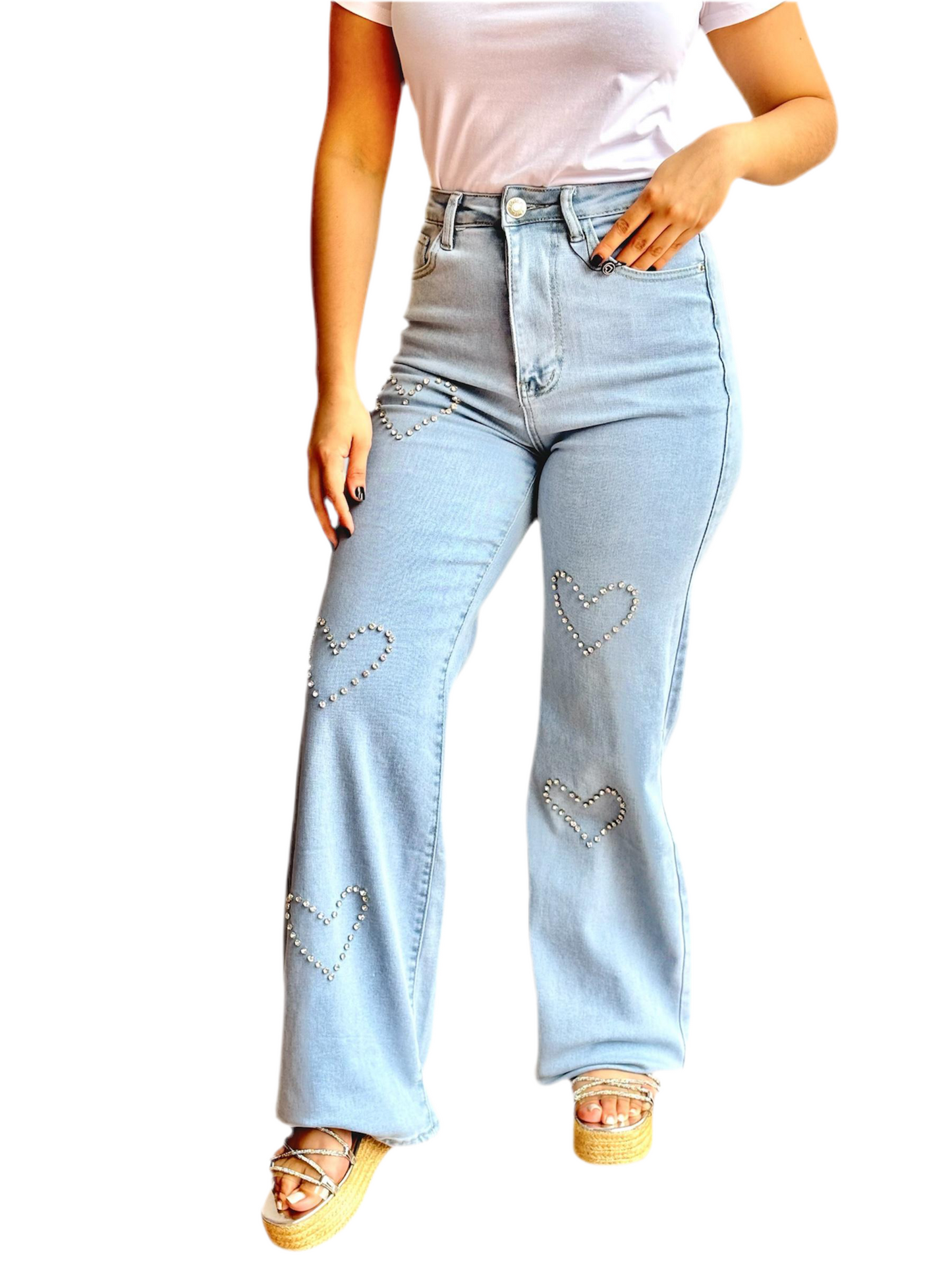 Jeans dama acampanado corazones azul celeste WJ1238-8 900590