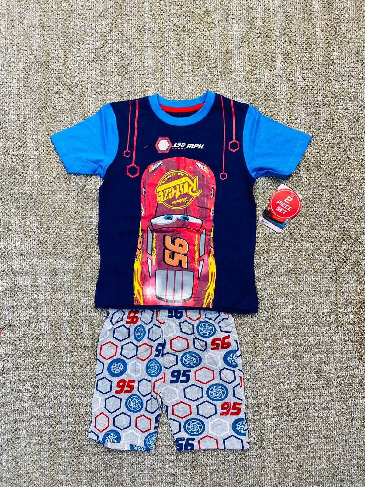 Set 2 piezas rayo McQueen cars short camisa azul niño