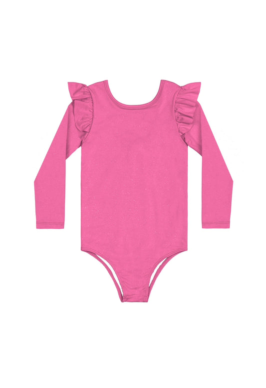 Traje de baño verde neón bebe niña grande una pieza manga larga 34012-GLI014